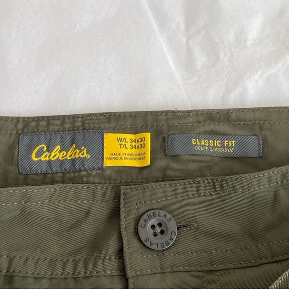 Cabela Cargo Hiking Fishing Zip Off Army Green Utility Pants Shorts - Picture 10 of 10
